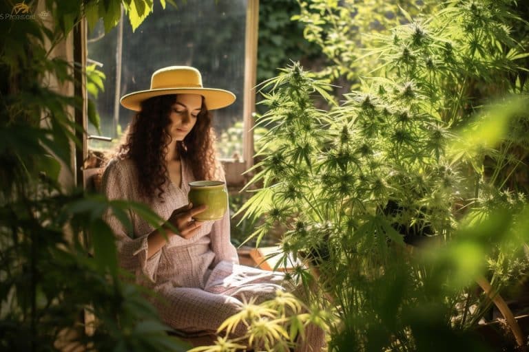"L'image à la une de cet article captivante représente une belle infusion de tisane au CBD et une bouteille d'huile de CBD, suggérant le dilemme entre les deux formes populaires de ce remède naturel pour atteindre un bien-être optimal."